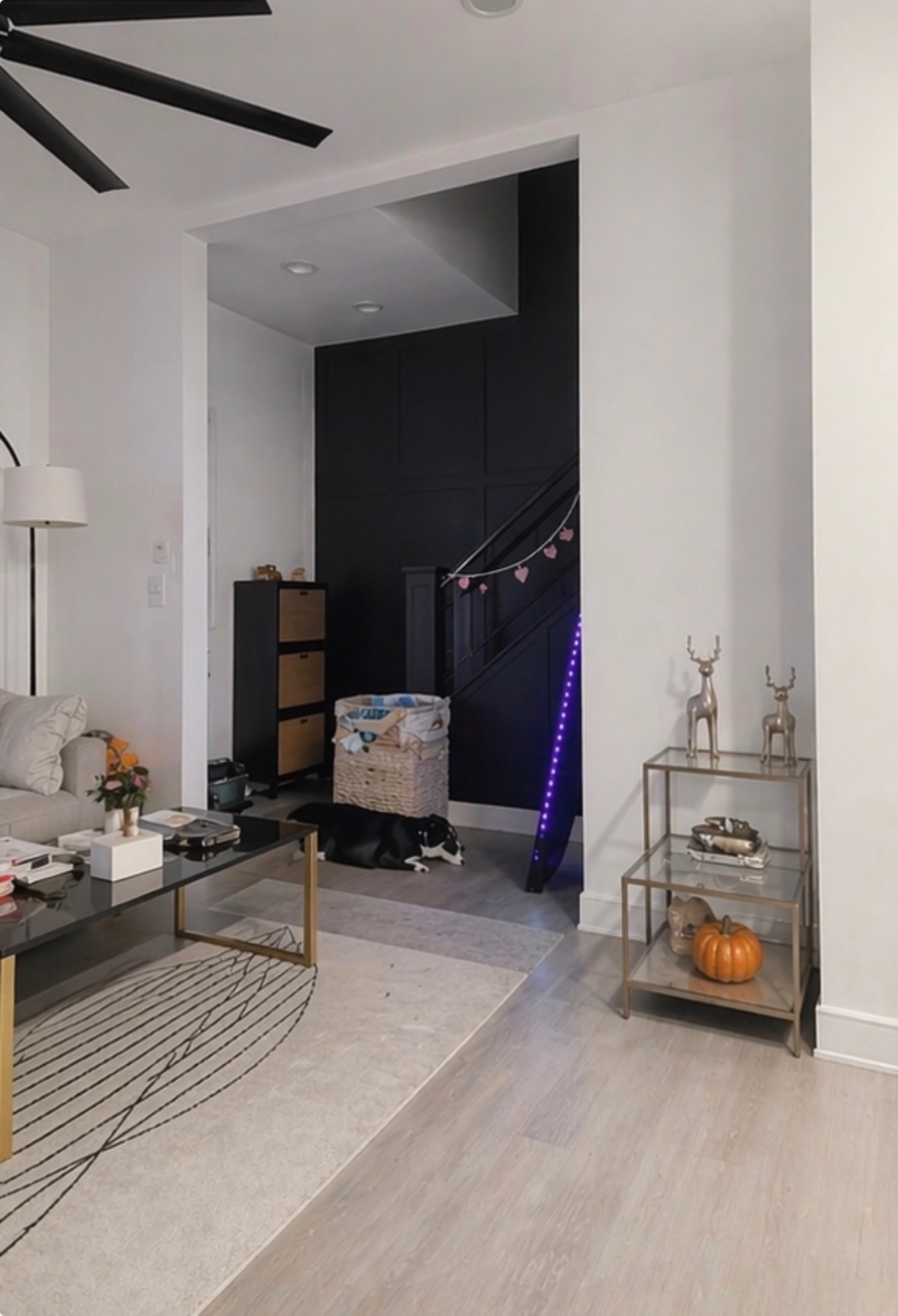 Cluttered living room with mismatched decor before redesign
