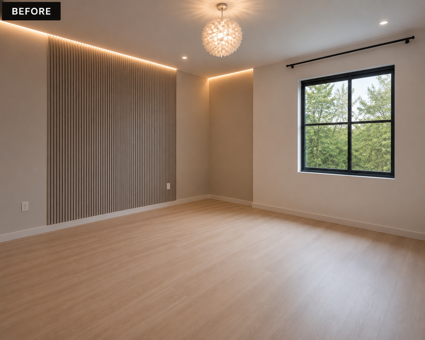 Empty bedroom before staging